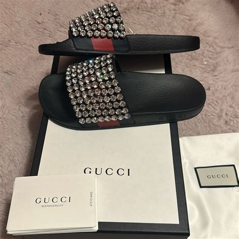 fake gucci rhinestone slides|are gucci shoes real real.